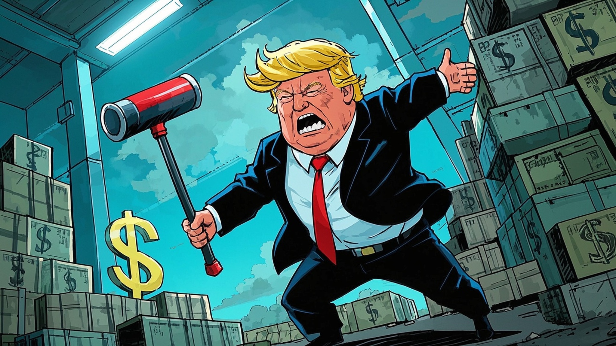 漫畫丑化特朗普揮關稅大棒(2) 漫畫丑化特朗普揮關稅大棒(2)