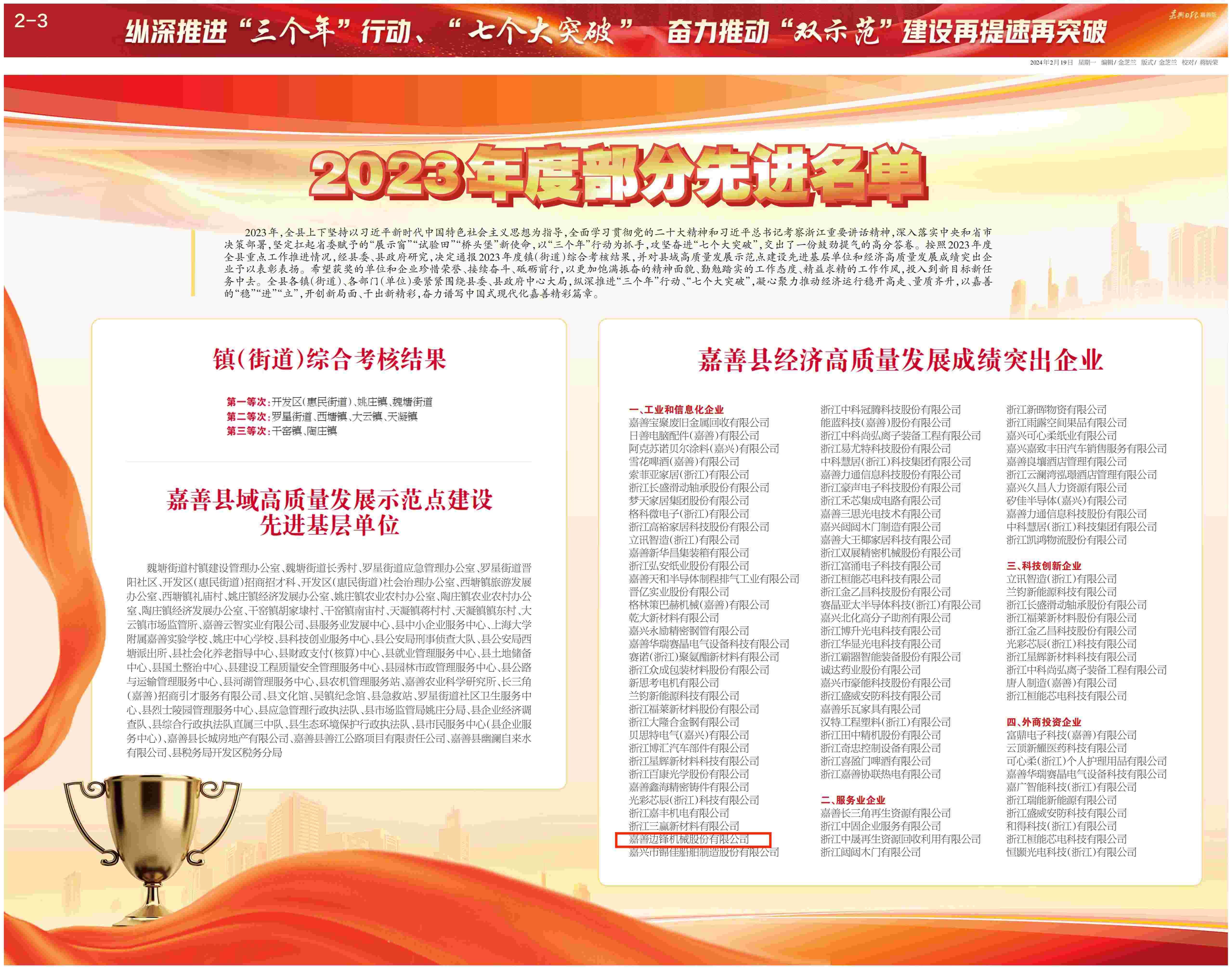 嘉善縣,經濟高質量發展,成績突出企業